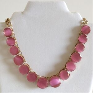 Coldwater Creek Pink Opaque Faceted Glass Chunky Gold-Tone Necklace